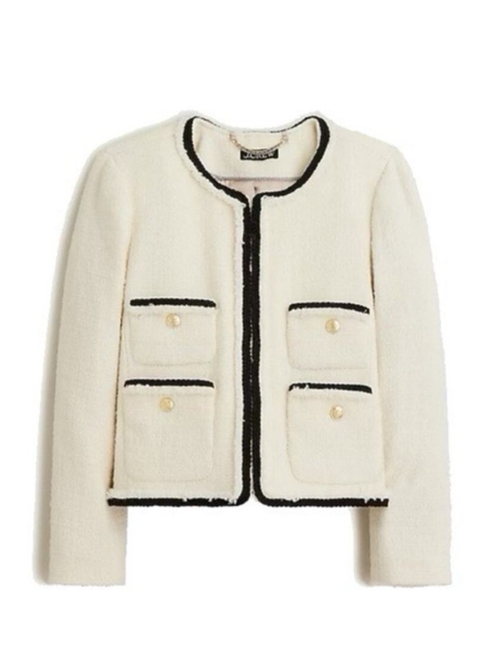 J. Crew Frances Lady Jacket in Maritime Tweed White Black Size 12 BT548